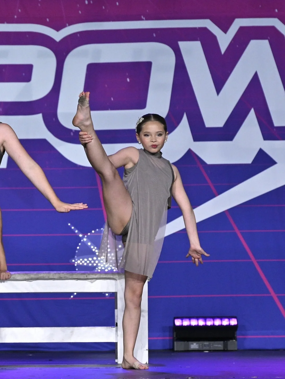 Taupe Contemporary Lyrical Dance Costume – Mesh Overlay Leotard - Picture 6 of 7